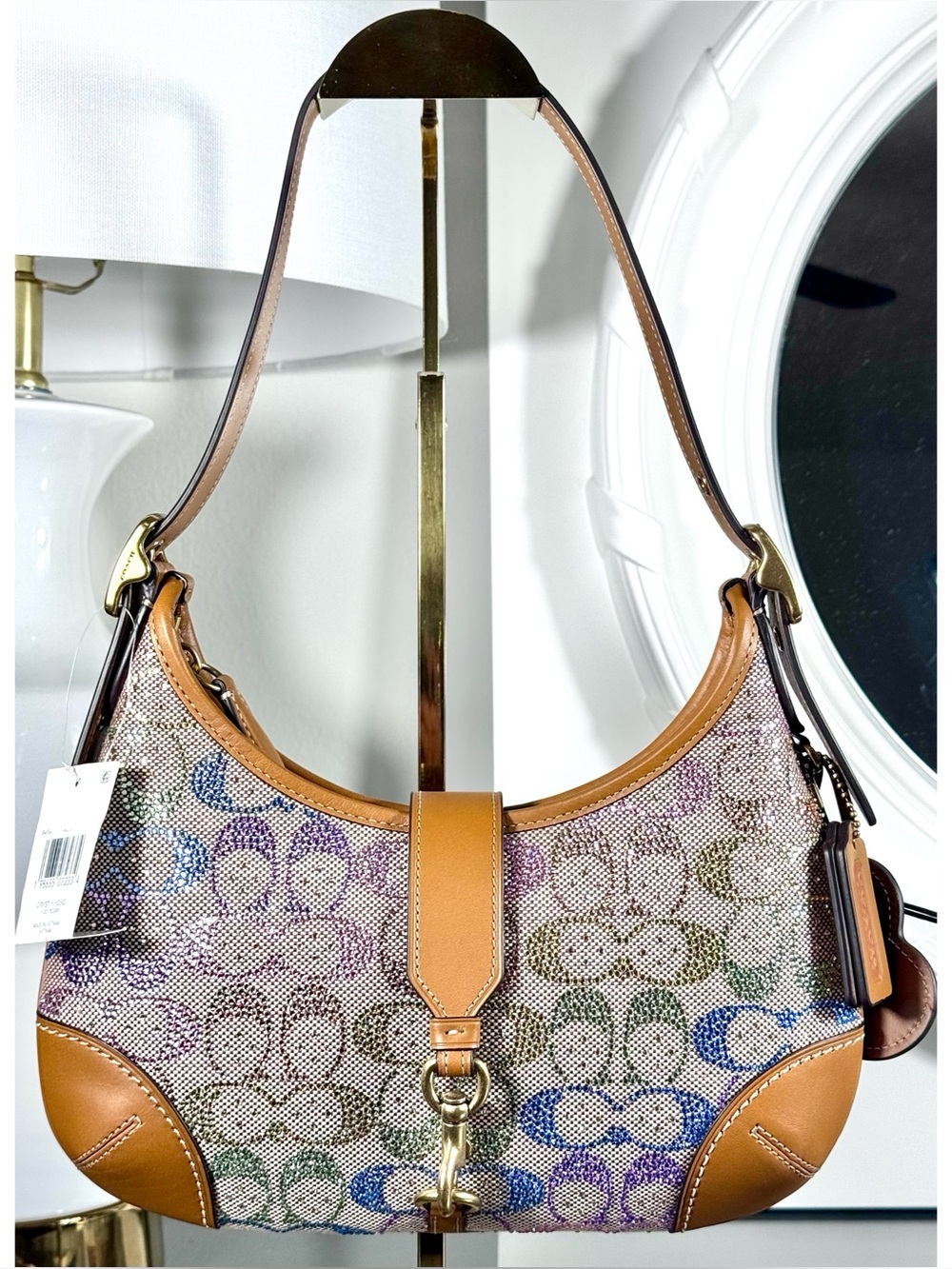 COACH Hamptons Hobo Bag In RAINBOW Crystal Signature Jacquard